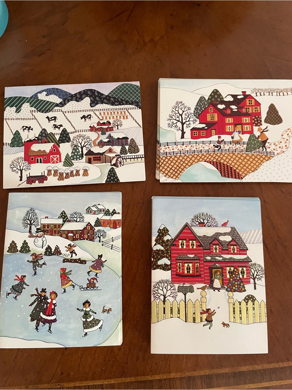 MCM Red & Multi Holiday Village Note Cards
